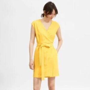 Everlane The Japanese GoWeave Yellow Wrap Dress Yellow, Size 2